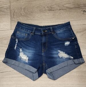 Stretchy Denim Blue Distressed Denim Shorts - Like New!!